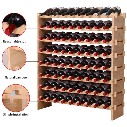 FDHUIJIA 72 Bottle Stackable Storage Modular Wine Rack Cabinet Bamboo freestanding Floor Wine Holder Display Shelves