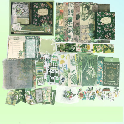 Koqye Green Plants Scrapbook Kit - 157-Piece DIY Craft Supplies for Holiday Cards, Journals & Gifts Includes Notebook, Washi Tape, Stickers & More (Green Plants)