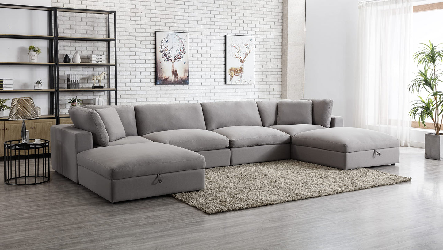 Roundhill Furniture Rivas Contemporary Feather Fill 5-Piece Modular Sectional Sofa with Two Ottomans, Graphite