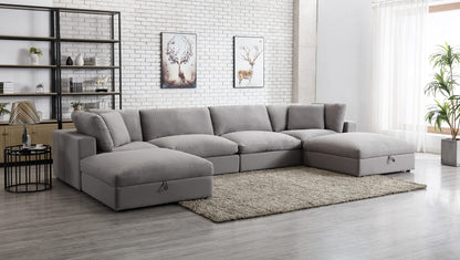 Roundhill Furniture Rivas Contemporary Feather Fill 5-Piece Modular Sectional Sofa with Two Ottomans, Graphite
