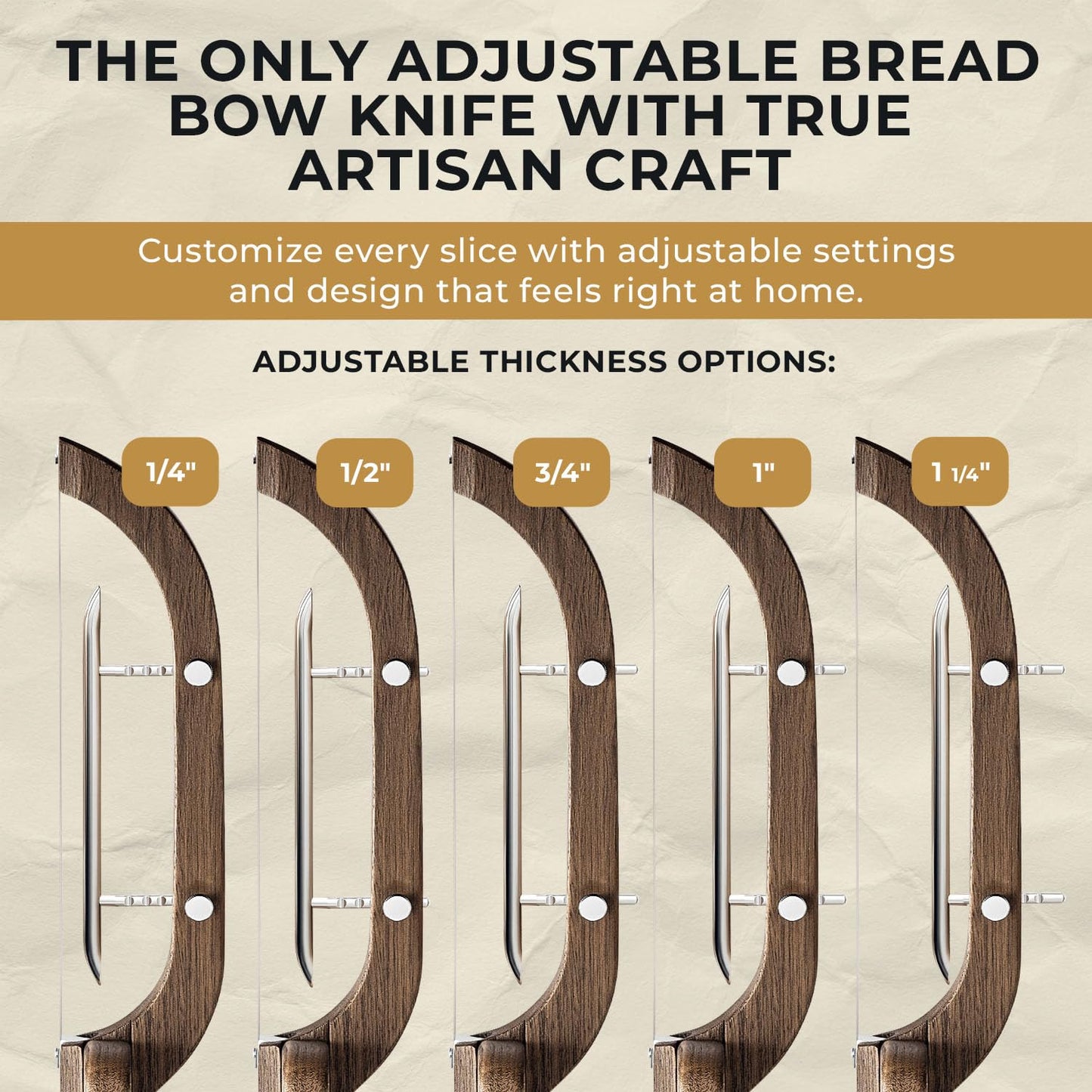 Adjustable Bread Bow Knife for Perfect Slices, Premium Wooden Frame, Tool-Free Blade Replacement, Multi-Thickness Cutter for Homemade Bread, Sourdough, Bagels, Loaves - Australian Mountain Ash