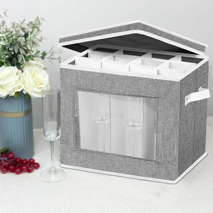 Champagne Flute Storage Box: Hard Shell Stemware Storage Case Organizer for 12 Crystal Champagne Flutes