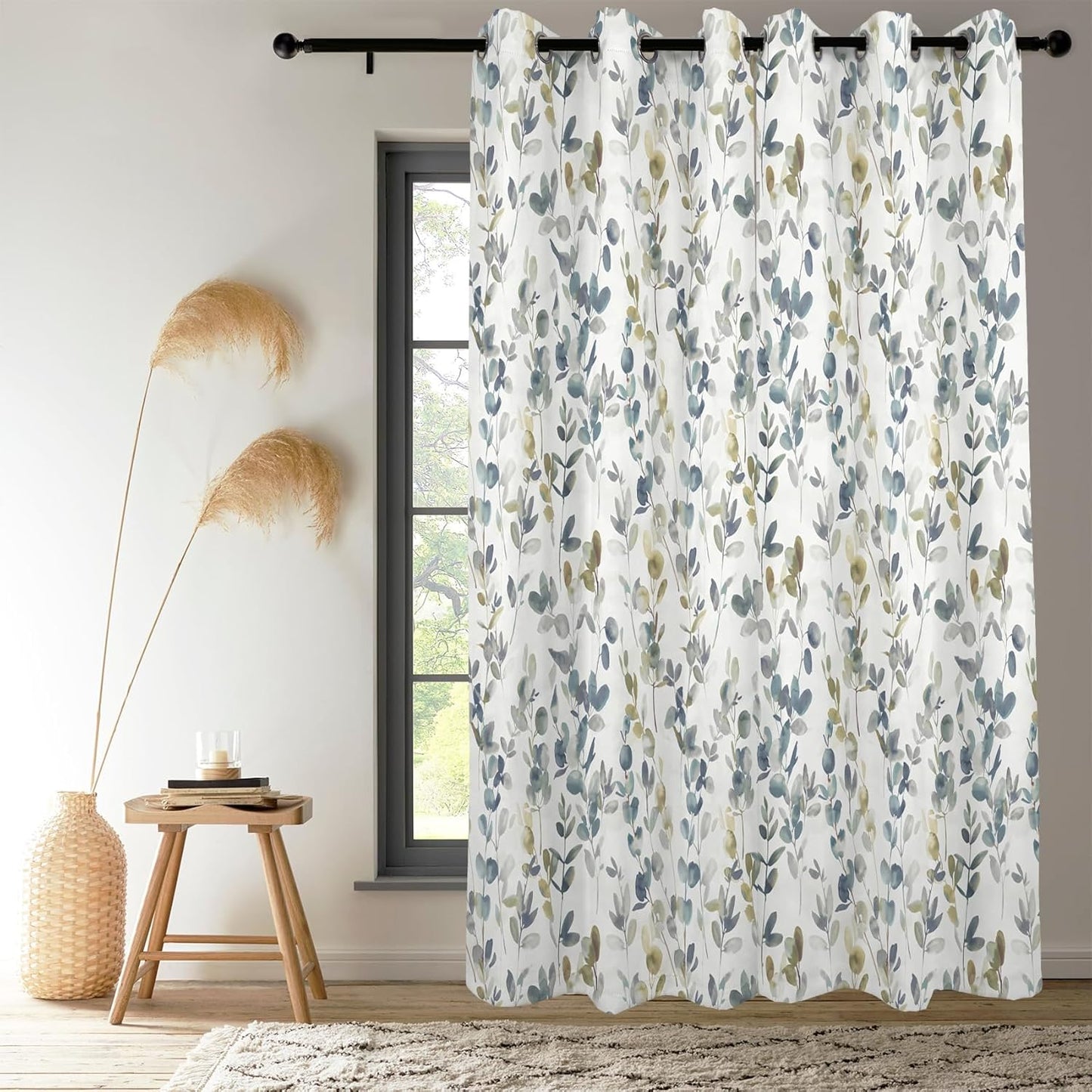 84" 53" 2 Set Renaiss Botanical Herbs Blackout Curtains, Vintage Eucalyptus Leaf Thermal Insulated Bedroom Window