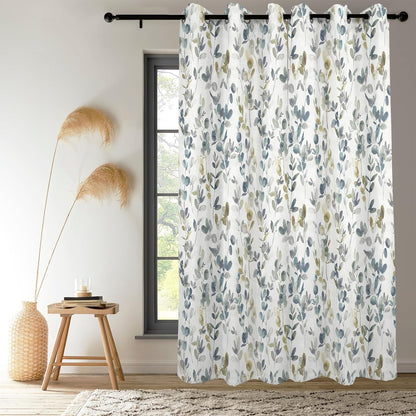 84" 53" 2 Set Renaiss Botanical Herbs Blackout Curtains, Vintage Eucalyptus Leaf Thermal Insulated Bedroom Window