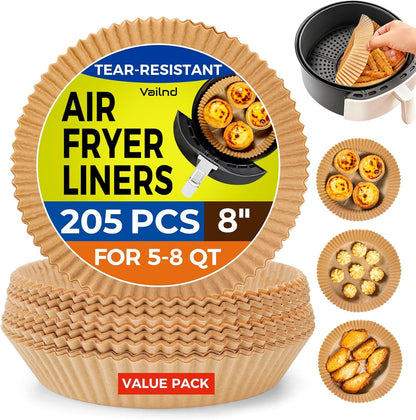 Ninja Air Fryer Liners - 205 PCS Heavy-Duty Disposable Parchment Paper | 8" Round, Oil-Proof & Non-Stick