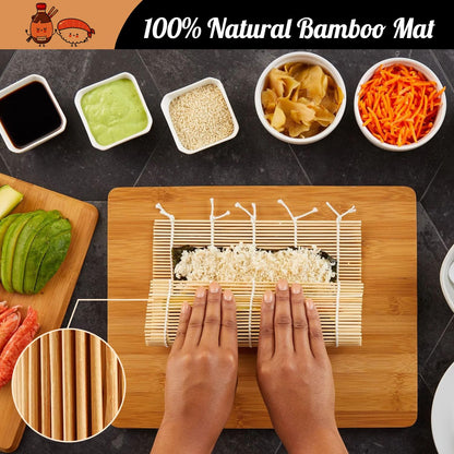 SmileTools No Plastic Bamboo Sushi Making Kit, Sushi Roller, 2 Bamboo Sushi Rolling Mats, 5 Pairs Chopsticks, Sauce Dish, Rice Paddle - Natural Sushi Maker Set for Beginners DIY Sushi at Home