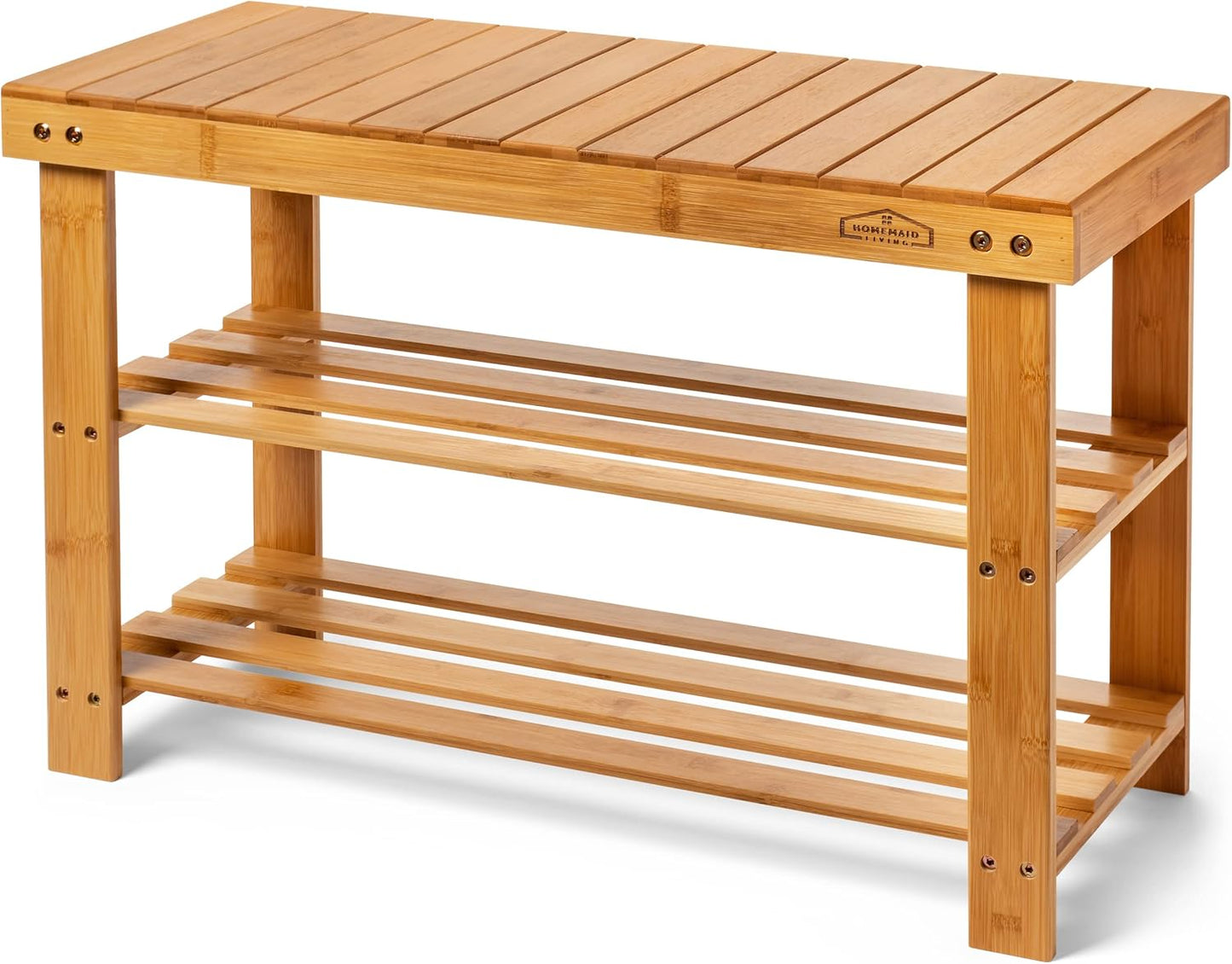 3 Bamboo Tier Shoe Rack Bench, Premium Shoe Organizer or Entryway Bench, Perfect for Shoe Cubby, Entry Bench, Bathroom