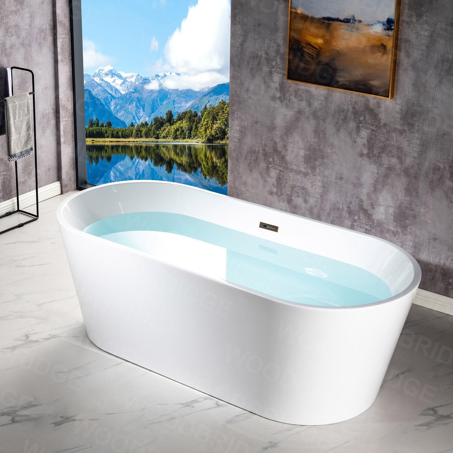 WOODBRIDGE 71" Acrylic Freestanding Bathtub Contemporary Soaking White Tub with Oil-Rubbed Bronze Overflow and Drain,White,B1701 ORB