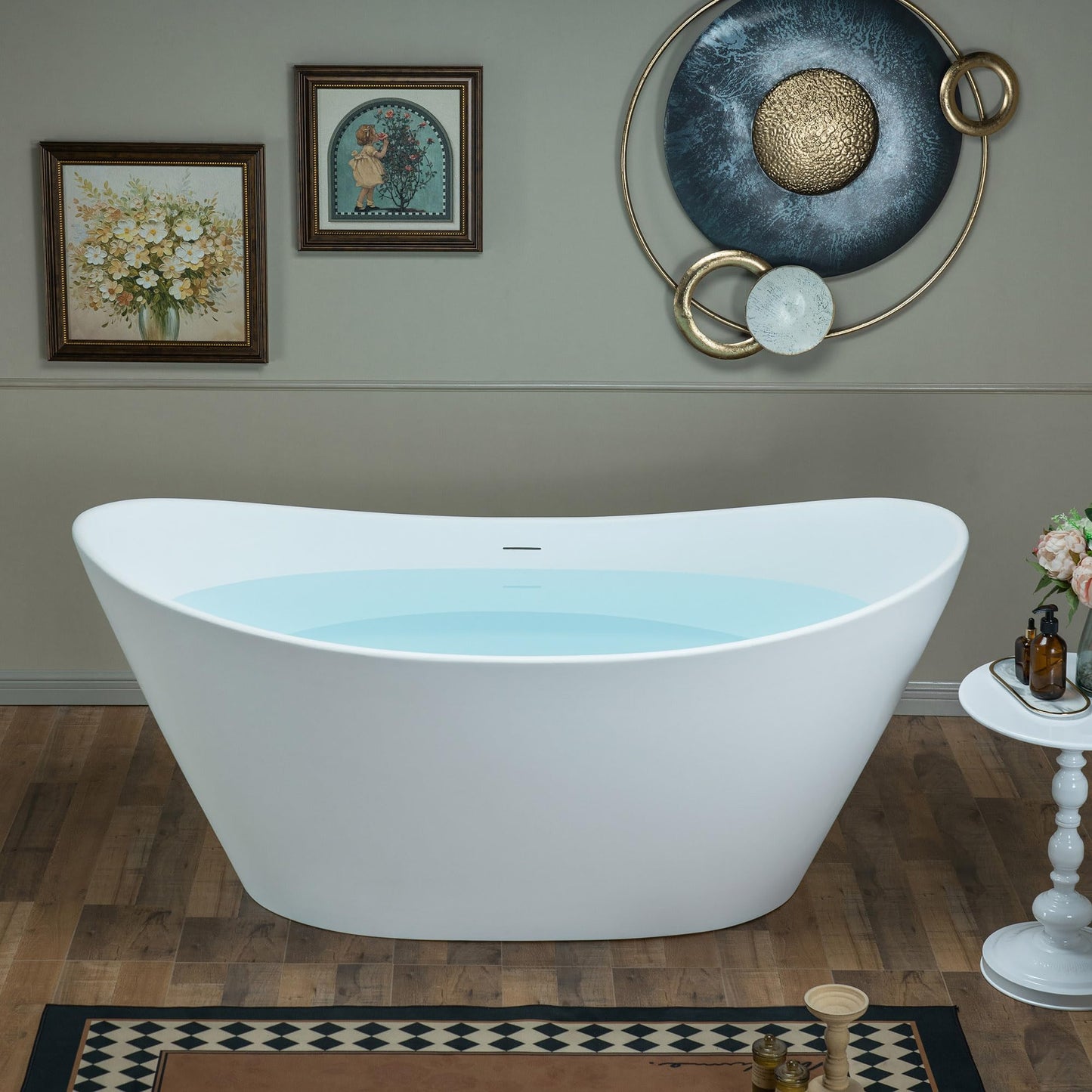 WOODBRIDGE 67 in. x 31.5 in. Stone Resin Luxury Contemporary Solid Surface Freestanding Bathtub in Matte White