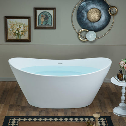 WOODBRIDGE 67 in. x 31.5 in. Stone Resin Luxury Contemporary Solid Surface Freestanding Bathtub in Matte White