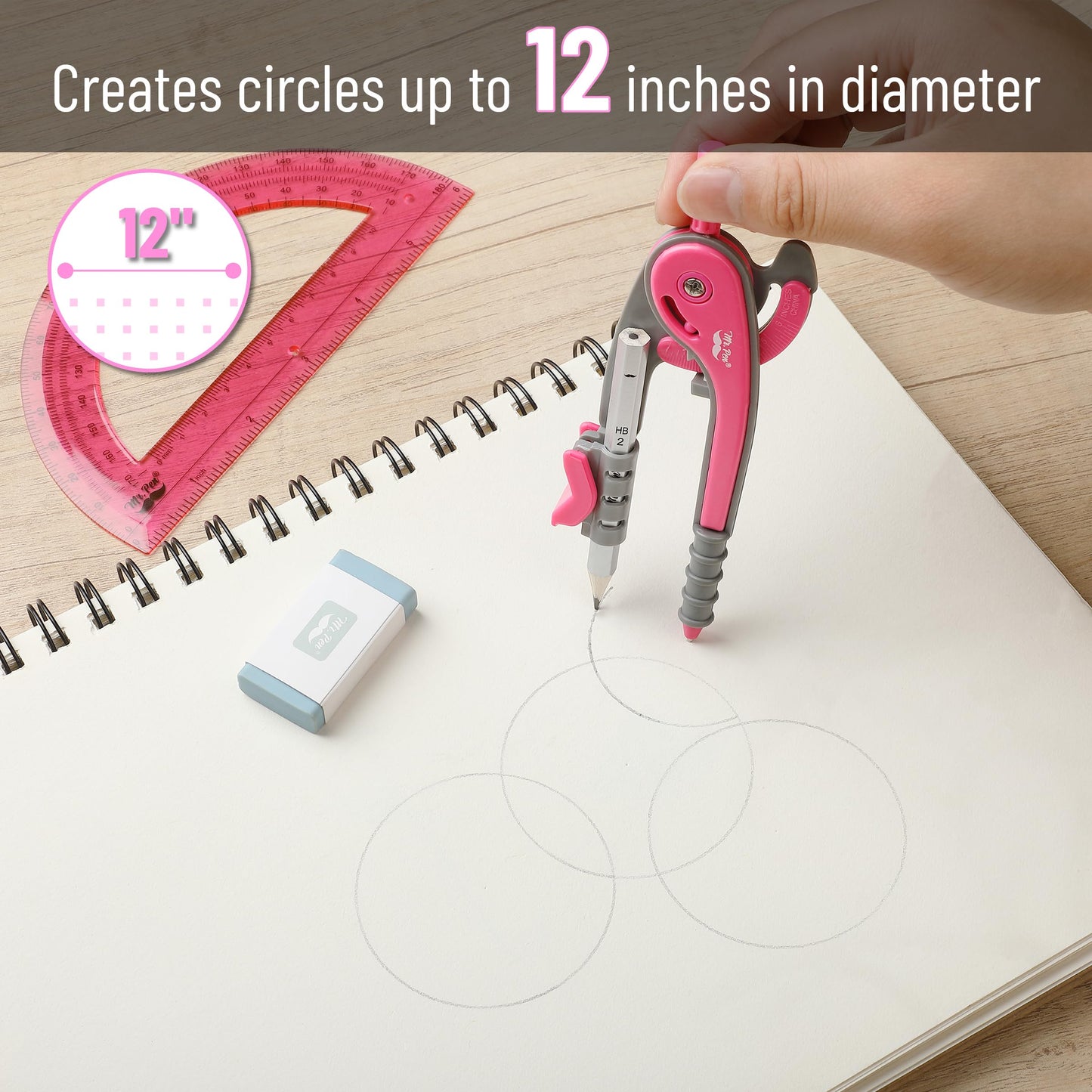 Mr. Pen- Geometry Compass and Protractor Set, 12 Sets, 6 Inch Compass, 6 Inch Protractor, Bulk Drawing Tool for School, Clear Plastic, Easy Grip, Precision Design for Math, Art, Drafting, Architecture