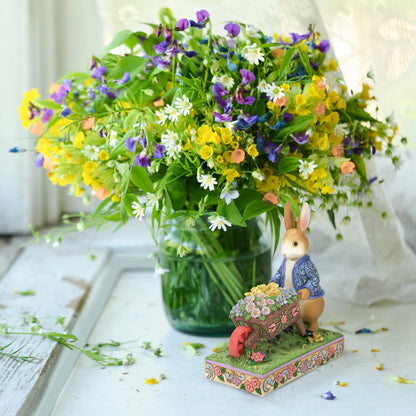 Enesco Beatrix Potter by Jim Shore Peter Rabbit with Wheelbarrow of Flowers Figurine, 6.3 Inch, Multicolor