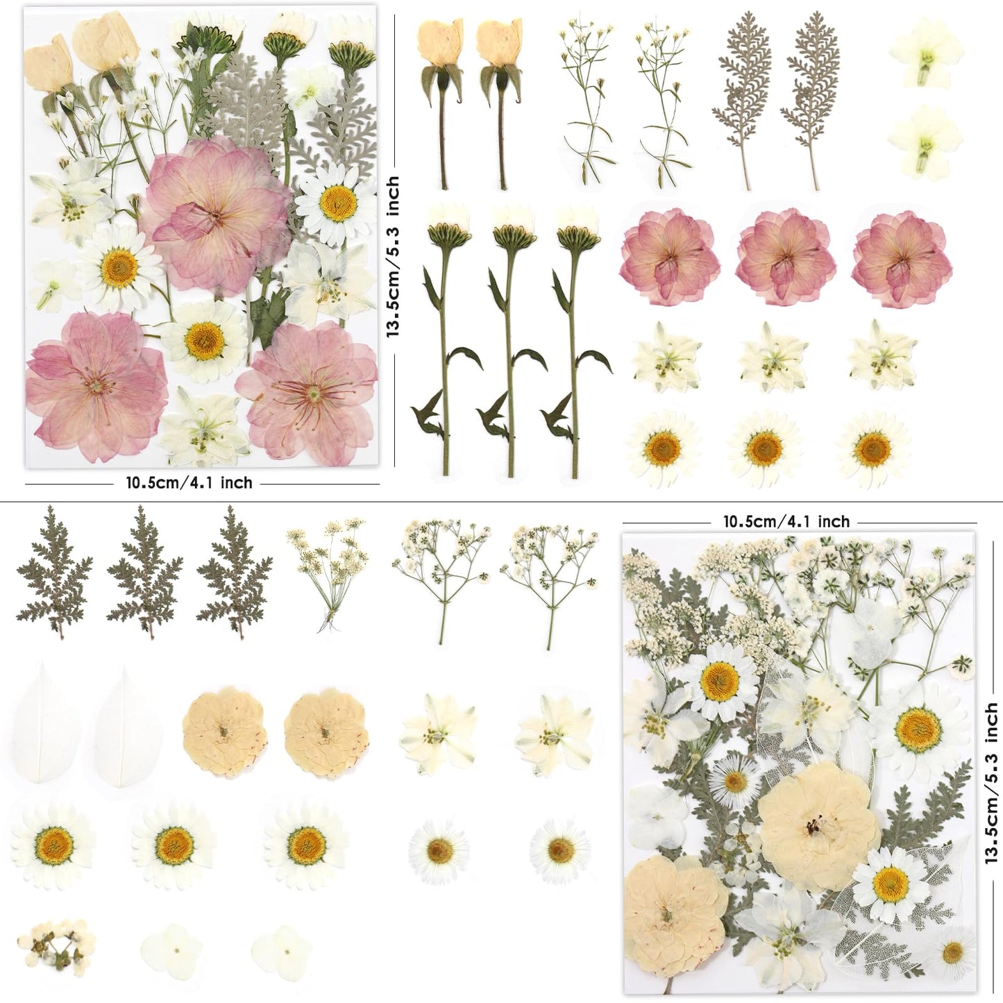 LUXEEASE 80 Pcs Dried Flowers for Crafts, Real Natural Dried Pressed Flowers in Soft Yellow, White & Pink Tones for Resin, DIY Art, Jewelry, Candle & Soap Making – Tweezers Included
