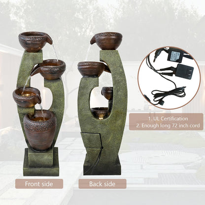 Naturefalls 40" Tall Outdoor Water Fountain and Waterfalls - Large Garden Fountain with LED Lights, 4-Tier Crocks, Indoor and Outdoor Fountains for Garden, Patio, Deck, Porch, Backyard and Home, Gray
