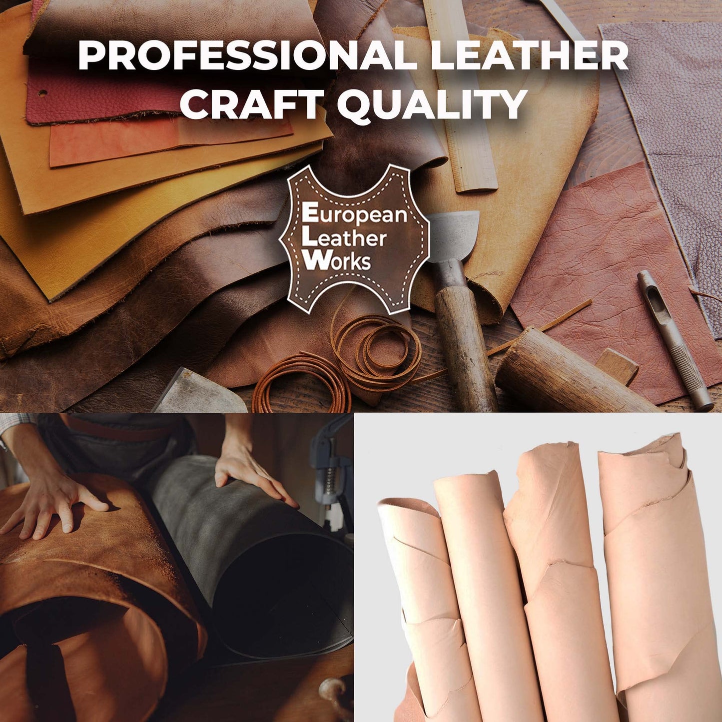 ELW 11-12 oz (4.4-4.8mm) Thickness Weight Pre-Cut 10-12 SQ FT Vegetable Tanned Leather Cowhide Grade AB Full Grain Leather for Tooling, Carving, Engraving, Molding, Embossing, Stamping, & Dyeing