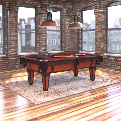 Fat Cat Reno 7.5 Foot Pool Table, Billiard Table with Accuslate Surface, K66 Bumpers, Dark Cherry Finish, Includes Cues and Balls