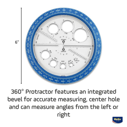 Helix Geometry Tool Set – Locking Compass, Protractor, and 360° Angle & Circle Maker with Integrated Templates – Precision Drawing & Measuring Kit for Students and Professionals