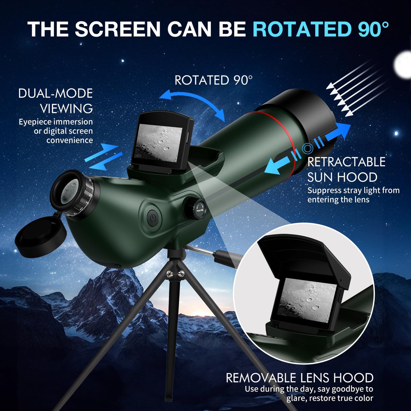 GOWWPUN Spotting Scopes Telescope, Save 30MP Photos&4K Video, 2.8'' Extended Screen,78mm Large Objective Lens for Stargazing,Bird Watching,Hiking,Wildlife Viewing,IP54 Waterproof