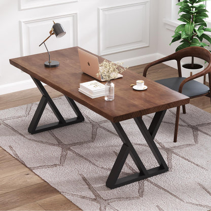 tiedingding Solid Wood Desk 47 Inch, Rustic Wooden Writing Desk with Sturdy Metal Frame, Modern Simple Design Executive Real Wood Computer Desk for Home Office, Bedroom & Living Room (Natural Finish)