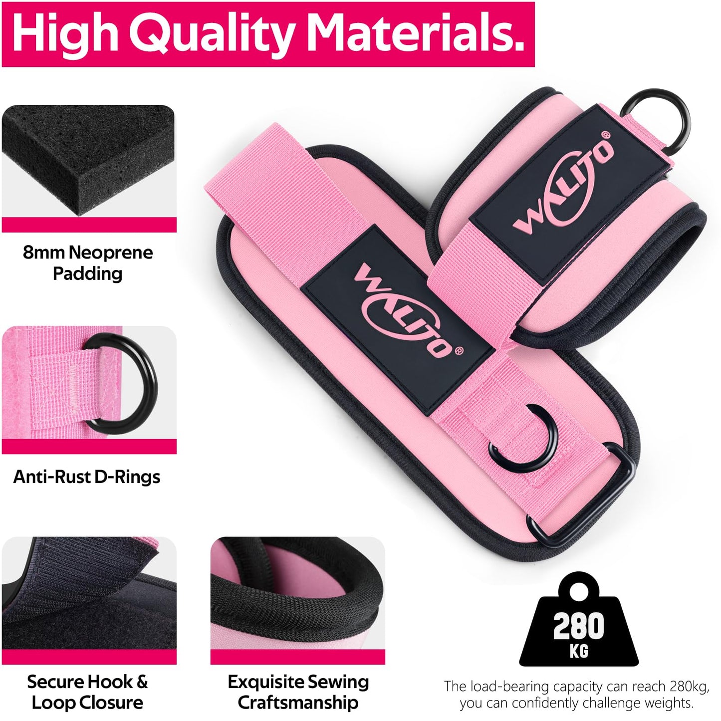 WALITO Ankle Resistance Bands with Cuffs, Exercise Bands for Legs and Butt, Booty Workout Equipment for Kickbacks and Hip Fitness Training