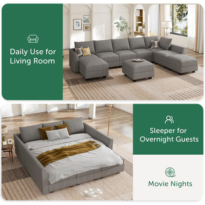 HONBAY Modular Sectional Sofa with Storage Modular Sleeper Sectional Sofa Oversized Sectional Couch for Living Room, Grey