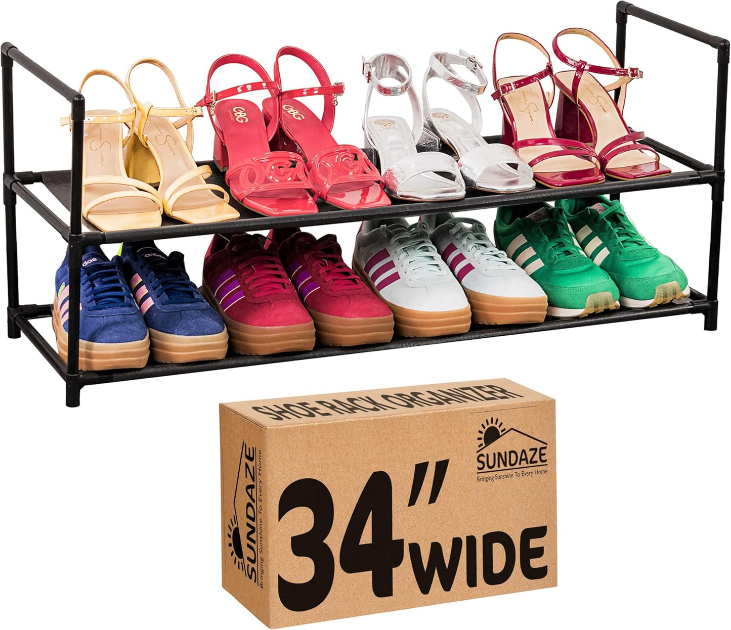 2 Closet, 10 Sundaze Shoe Rack - Tier Shoe Rack for Front Door Entrance, Sturdy Long Shoe Organizer for Bedroom
