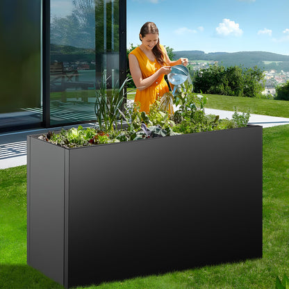 Meyoppm 40"x16"x24" Steel Planter Box, Heavy Duty Galvanized Metal Planter with Drainage Hole, Rust-Resistant Indoor & Outdoor Planter for Patio, Balcony, Garden Black