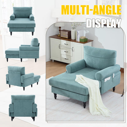 KEIKI Chaise Lounge Chair Indoor, Oversized Accent Chenille Armchair with Storage, Leisure Sleeper Single Sofa Side Chair, Corner Recliner Arm Chairs for Living Room Reading, Easy Assembly, Mint Green