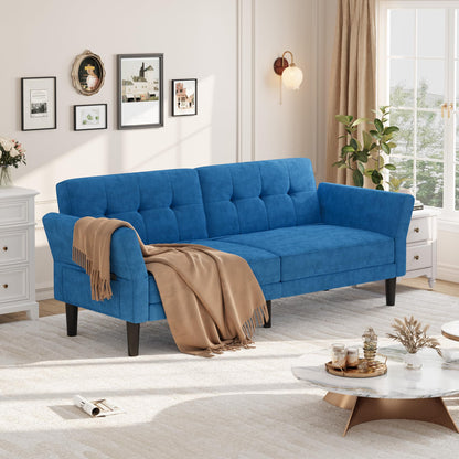 IDEALHOUSE 89" Futon Sofa Bed, Convertible Sleeper Sofa with Adjustable Backrest & Armrest, Modern Futon Couch Bed, Loveseat Sleeper for Living Room Bedroom Apartments, Blue