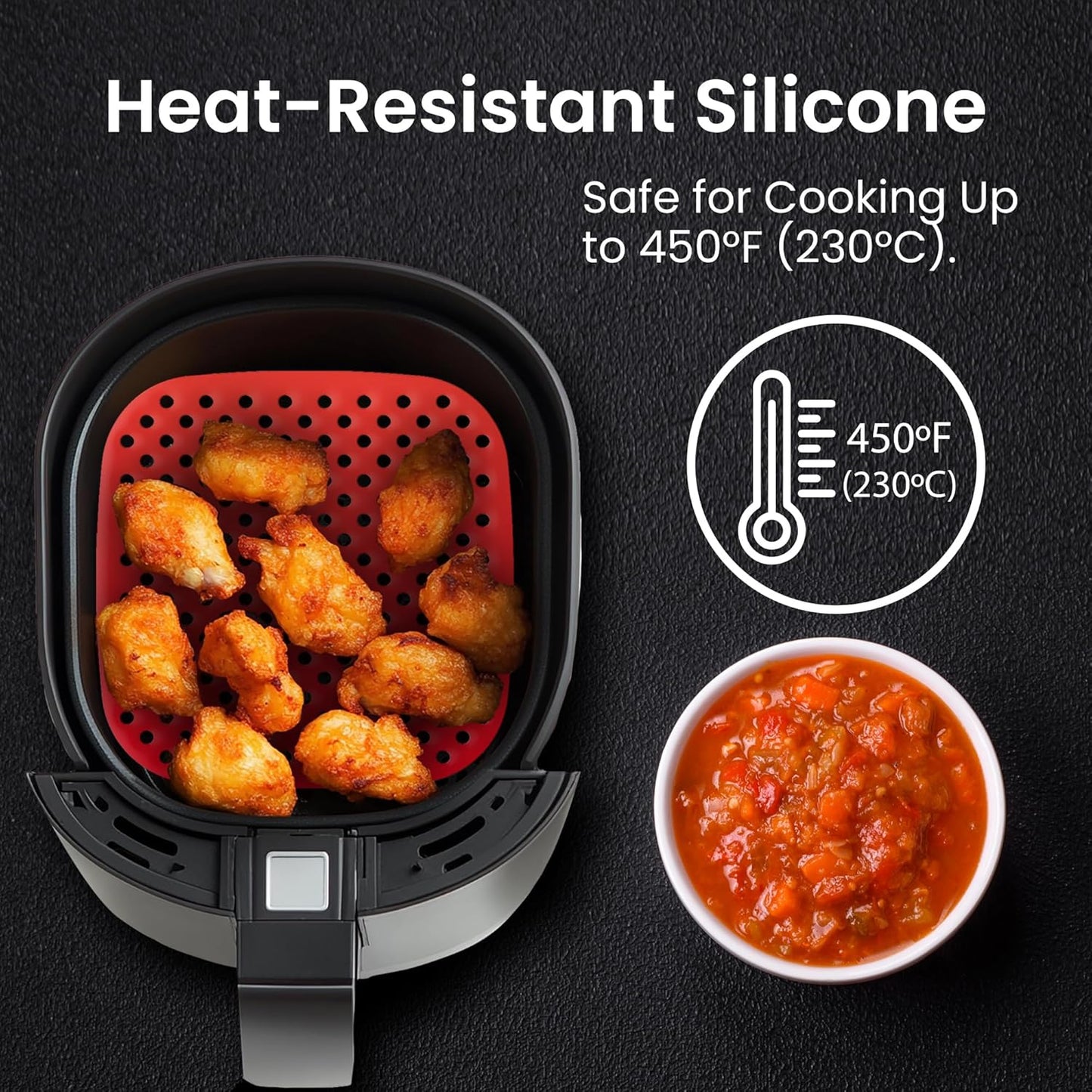 Reusable Air Fryer Liners 3 Pack, 7.5" Square Silicone for 3-5QT or Bigger, Easy to Clean Non-Stick Parchment