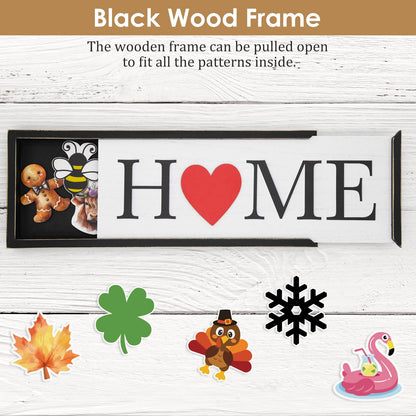 nuvagiki Interchangeable Seasonal Home Sign with 12 Icons, Farmhouse Wooden Table Decor, Rustic Tiered Tray Decorations for Holidays, Spring Summer Fall Christmas Home Decor