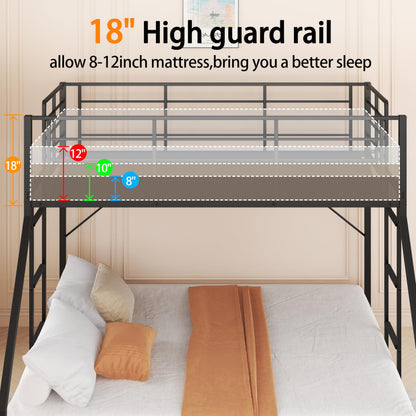 Debercu Full XL Over King Bunk Bed with Dual Stairs, Heavy Duty Metal Bunk Beds with 18" Safety Guardrails & Anti-Slip Slats, Space Saving Literas for Bedroom,Mattress Not Included