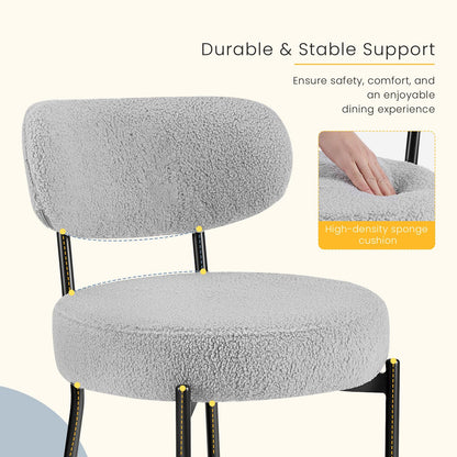 DUMOS Dining Chairs Set of 6, Mid Century Modern Chair Round Upholstered Curved Backrest, Kitchen Vanity Living Room Chairs with Black Metal Legs，Light Grey