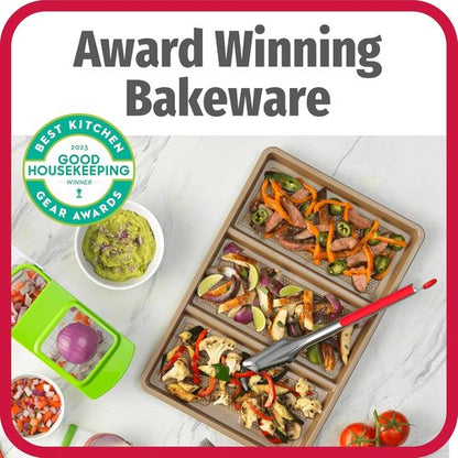 GoodCook Non-Stick Divided Sheet Pan - 3-in-1 Textured Baking Dish | 11 x 17-Inch Carbon Steel for Meal Prep
