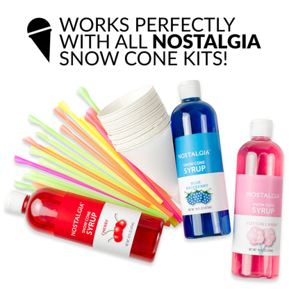 Nostalgia Snow Cone Shaved Ice Machine - Retro Table-Top Slushie Machine Makes 20 Icy Treats - Includes 2 Reusable Plastic Cups & Ice Scoop - Retro Red