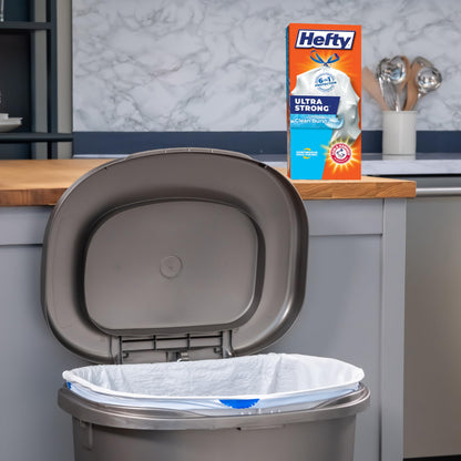 Hefty Ultra Strong 13 Gallon Trash Bags, Tall Kitchen Trash Bags 13 Gallon Size, Drawstring Closure, Continuous Odor Control, White, Clean Burst Scent, 40 Bags