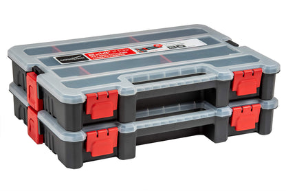 2-Pack Small Parts Organizer Box – Stackable Hardware Storage Organizer Case with 20 Compartments & Dividers – Screw, Nut, Bolt, Drill Bit Organizer for Garage, Workshop, Crafts