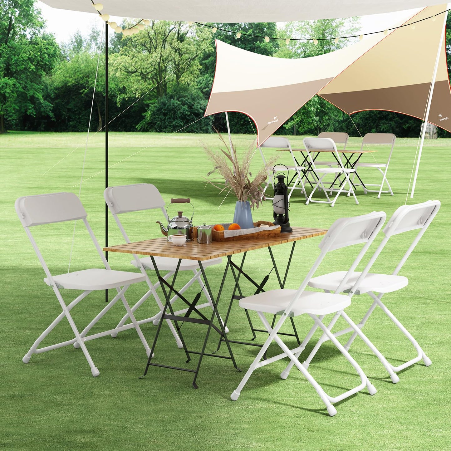MuLu Evo 20 Pack Folding Chairs, Portable Party Chairs, Stackable Commercial Seat with Steel Frame, White Plastic Seat, Capacity for 350lb, for Office Wedding Party Patio Dining Events