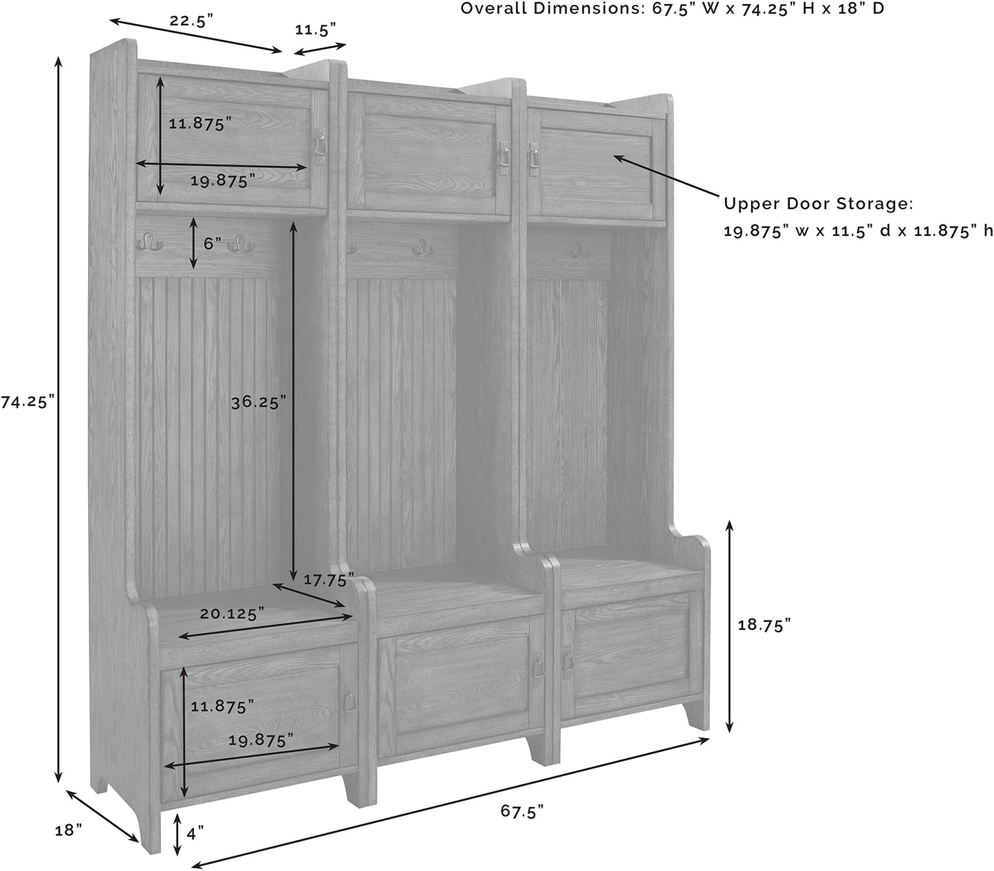 Crosley Furniture Fremont 3-Piece Hall Tree Entryway Set with Storage Cabinets and Coat Rack Hooks, Distressed White
