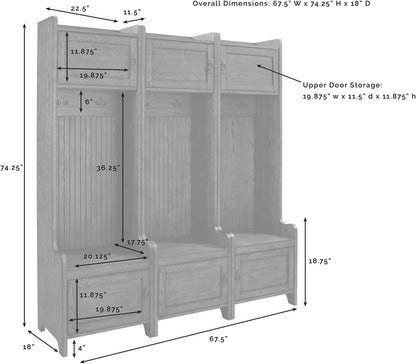 Crosley Furniture Fremont 3-Piece Hall Tree Entryway Set with Storage Cabinets and Coat Rack Hooks, Distressed White