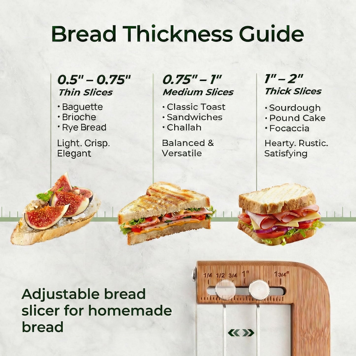 Adjustable Bread Slicer for Homemade Bread-Precision Upgrade Wooden Sourdough Bread Knife with Thickness Guide, Sharp Stainless Serrated Blade, Bread Cutter for Bagels, Baguettes, Gift for Bakers