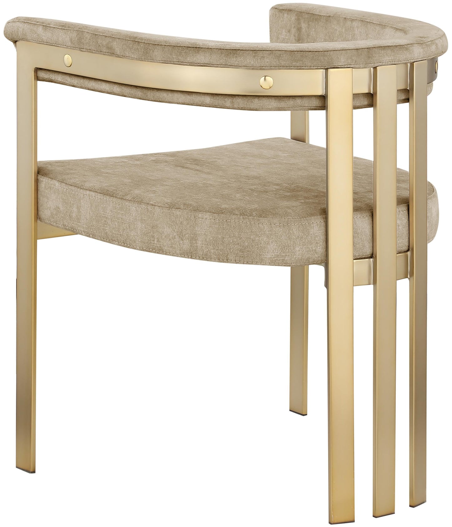 Meridian Furniture 595Beige-C Marcello Collection Modern | Contemporary Velvet Upholstered Dining Chair with Brushed Brass Iron Frame, 23.5" W x 21.75" D x 27.75" H, Beige, Set of 2