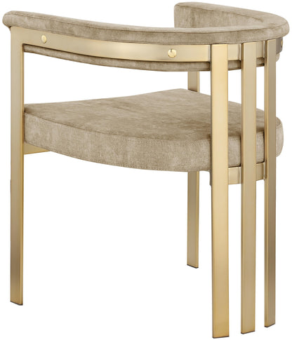 Meridian Furniture 595Beige-C Marcello Collection Modern | Contemporary Velvet Upholstered Dining Chair with Brushed Brass Iron Frame, 23.5" W x 21.75" D x 27.75" H, Beige, Set of 2