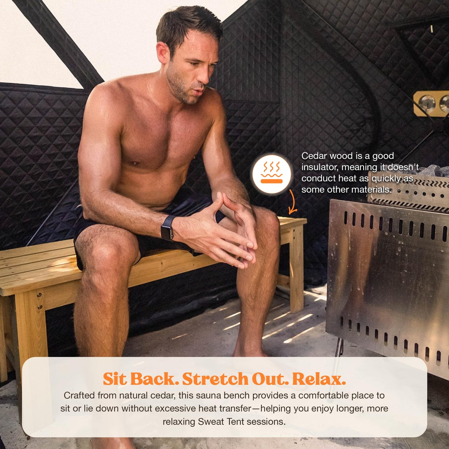 SweatTent Cedar Sauna Bench – Handcrafted Natural Cedar, Durable Sauna Seating, Traditional Sauna Accessory, Comfort Upgrade, Fits Sweat Tent