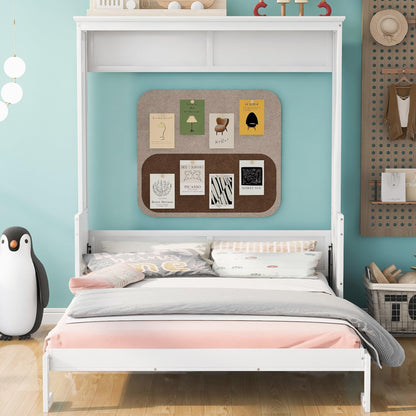 Merax Upgrade Queen Size Murphy Bed Space-Saving Wooden Wall Bedframe with a Shelf for Guest Room,Home Office,White