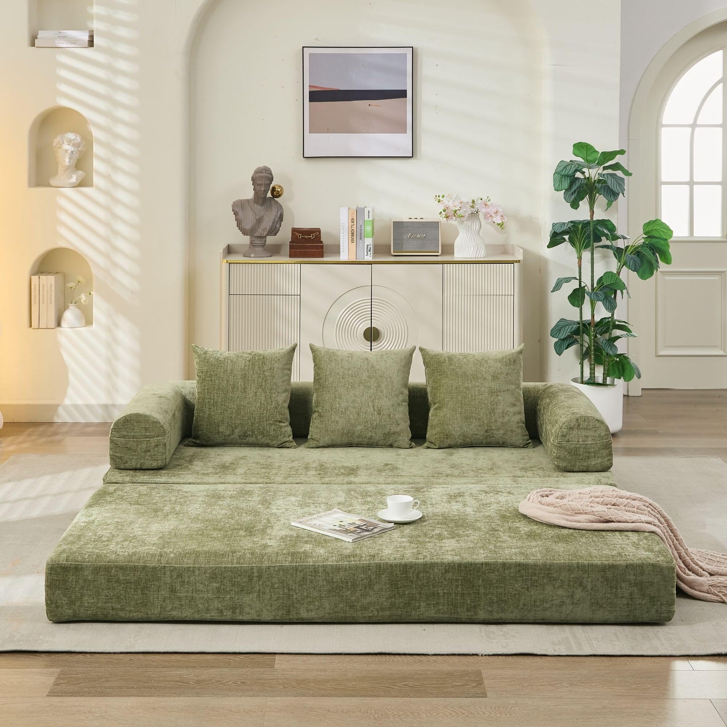 KEIKI Convertible Folding Mattress Couch, Floor Sofa Bed, Floor Sofa Lounge Couch for Living Room Bedroom, Green