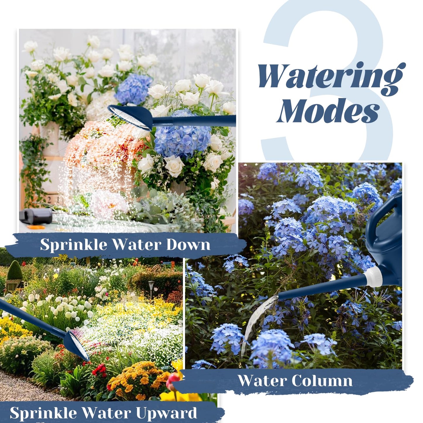 Watering Can for Indoor & Outdoor Plants, Plant Watering Can with Stainless Steel Shower Head, 1 Gallon Plastic Water Can for Garden, Flowers, Vegetable, Greenhouse (Dark Blue)