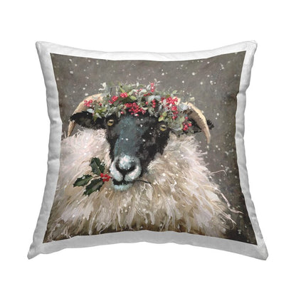 Stupell Industries Snowy Holiday Sheep Holly Design by Pip Wilson Throw Pillow