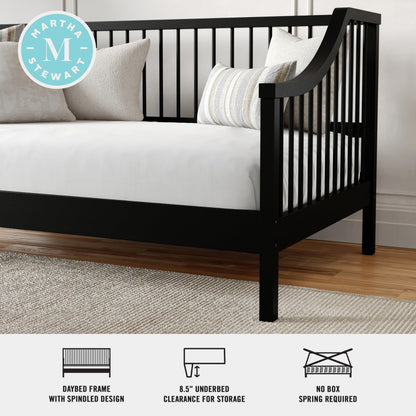 Martha Stewart Neely Platform Daybed with Wood Spindles, Solid Wood Frame, No Box Spring Needed, Twin Size, Black