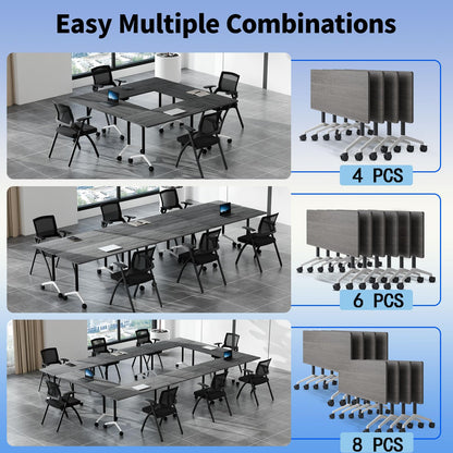JNMDLAKO Modular Folding Conference Table with Locking Wheels, 10 Pack Flip Top Mobile Training Table, Modern Meeting Seminar Tables for Office, Hotel Conference Room(10,Grey,47" L x 23" W x 29" H)